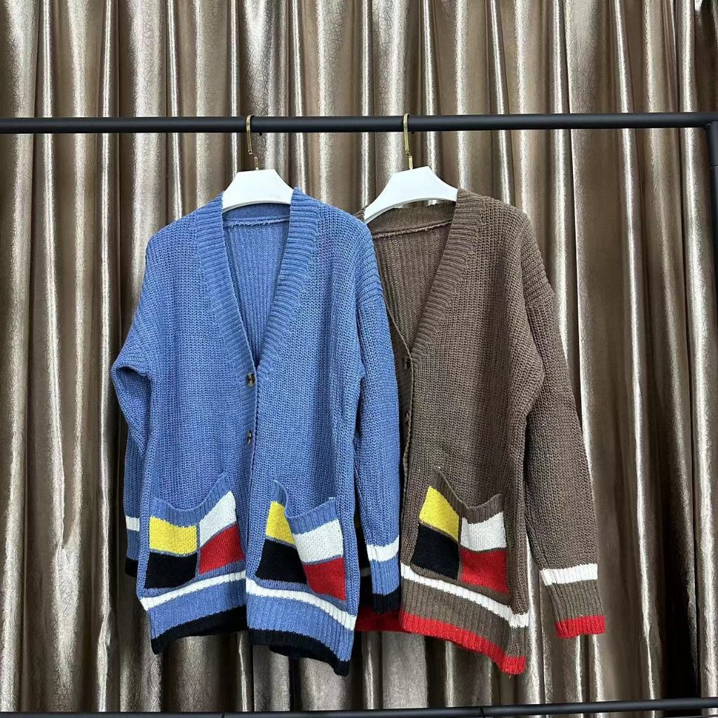 เสื้อคลุมไหมพรมคาร์ดิแกน-มีกระเป๋าด้านหน้า-ทรงหลวมใส่สบาย