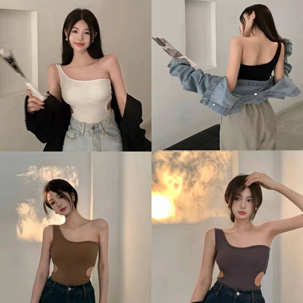 เสื้อกล้ามมีสายข้างเดี่ยว ดีเทลว้าวเอว ดูเอวเล็ก ใส่สบายด้วย