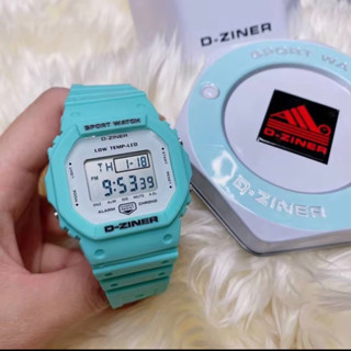 D-ZINERนาฬิกาข้อมือผู้หญิง ระบบQuartz Digital  ทรงเหลี่ยม สายยางซิลิโคนอย่างดี 3ATM กันน้ำ พร้อมกล่องสวยหรู