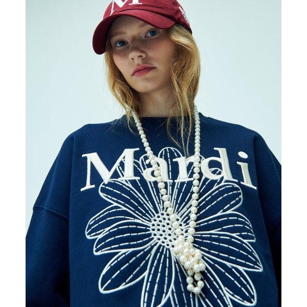 SWEATSHIRT FLOWERMARDI NEEDLEWORK_NAVY CREAM main image 1