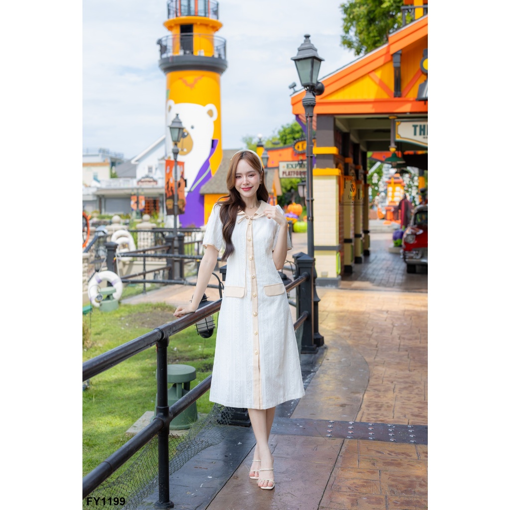 fairyangelstore-เดรสยาวคอบัวตัดขอบครีม-fy1199-พร้อมส่ง-เดรสทำงาน-เดรสแฟชั่น-เดรสสวย-เดรสออกงาน-เดรสน่ารัก