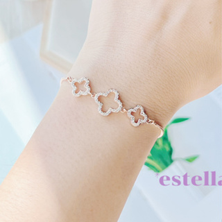 estella - สร้อยข้อมือเชือกรูด Freesize ไม่แพ้ รุ่น Clover Bracelet with Diamond เครื่องประดับ กำไลแฟชั่น กำไล ประดับเพชร