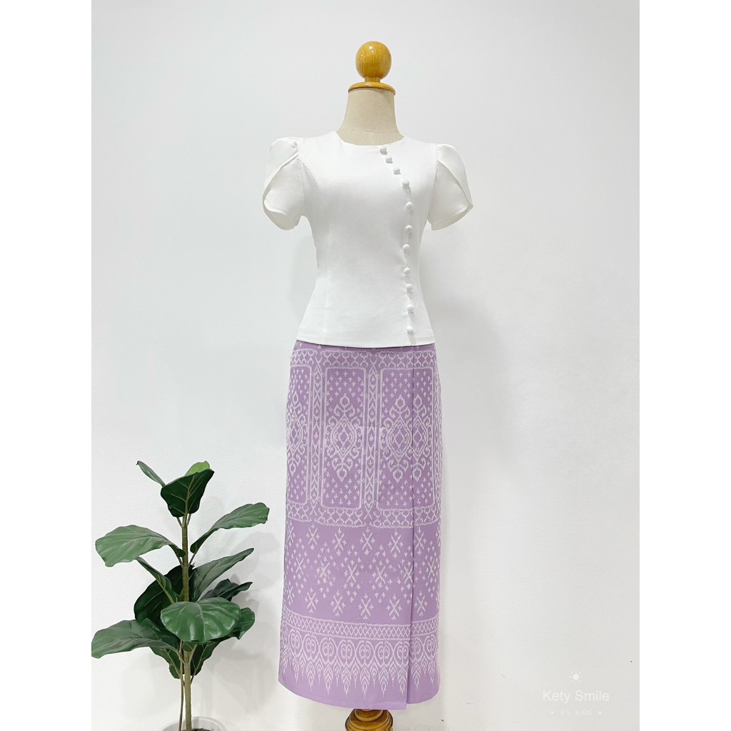 Kety Smile กระโปรงผ้าทอลายอัดกาว ซิปซ่อน ผ่าหน้า 3 สี S-2XL มุมมองที่ 3