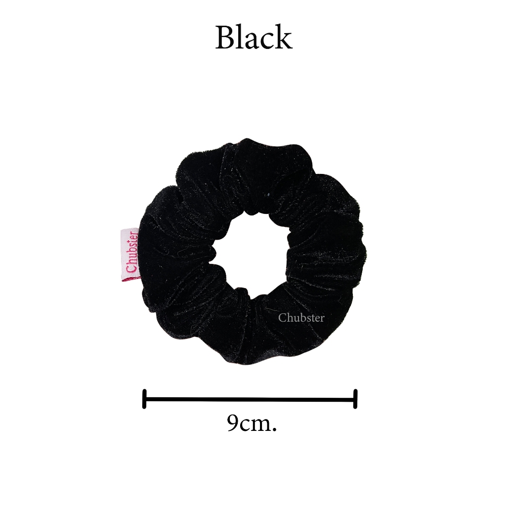 black-ผ้ากำมะหยี่-9cm-scrunchies-ยางรัดผมโดนัท-ยางรัดผมแฟชั่น-ยางมัดผม