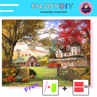 ภาพครอสติสคริสตัล ลายวิวบ้านไร่ 5d diy diamond painting แบบเม็ด ติดเต็ม เม็ดกลม พร้อมส่งจากไทย EnjoyDIY มีประกัน