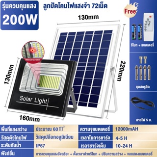 Bunny 200W ไฟโซล่าเซลล์ไฟ led ไฟ โซล่าเซล การควบคุมแสงอัจฉริยะ รีโมทคอนโทรลระยะไกล กันน้ำ IP67 หลอดไฟโซล่าเซลล