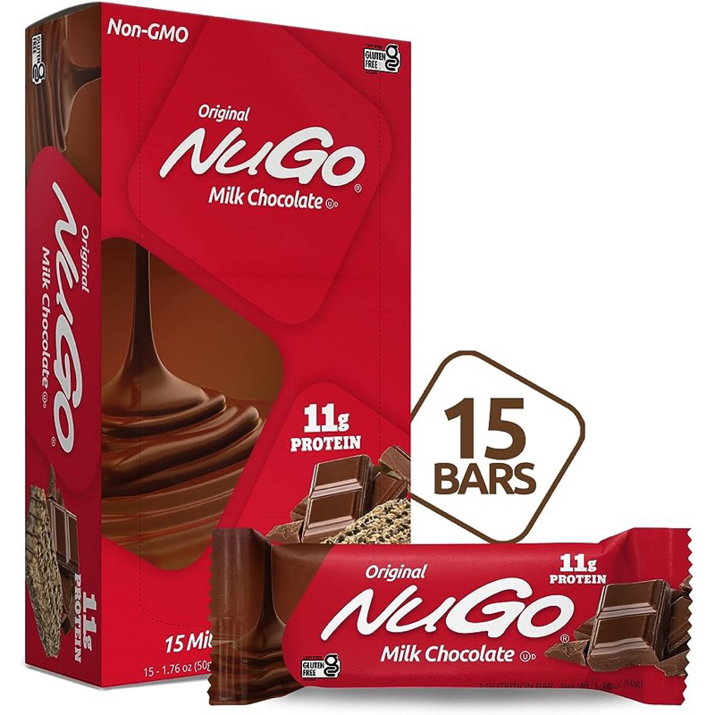 New💥สินค้าUSA💥🇺🇸 NuGo Nutrition, Original Bar, Milk Chocolate, 15 Bars, 1.76 oz (50 g) Each
