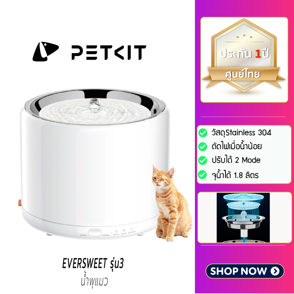 ภาพหน้าปกสินค้าY87 (ประกันสูงสุด1ปีศูนย์ไทย) Petkit Eversweet 3 น้ำพุแมว  Petkit Gen 3