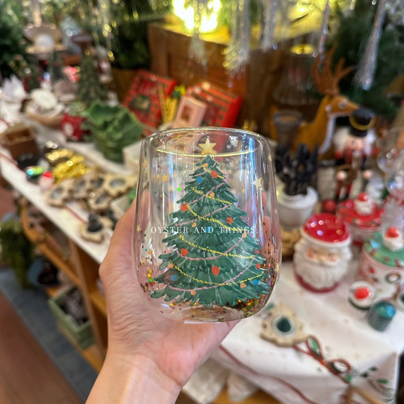 Glitter Christmas Tree double wall glass แก้วดับเบิ้ลวอลลายต้น