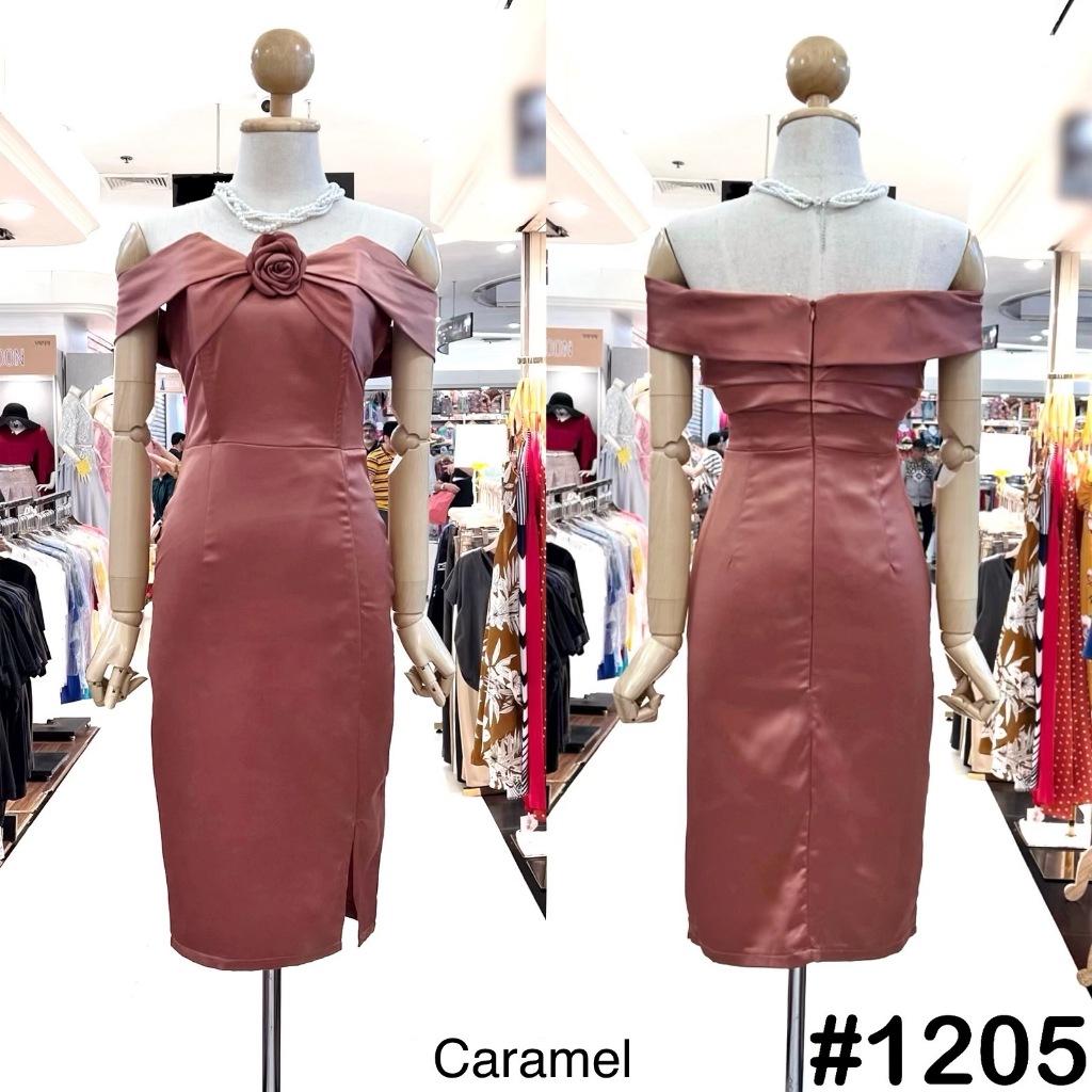 เดรสเปิดบ่าดอกคามิเลีย VG1205 ผ้ายืด ใส่สบาย พรางพุง ชุดเพื่อนเจ้าสาว 4 สี ไซส์ S-2XL มุมมองที่ 6