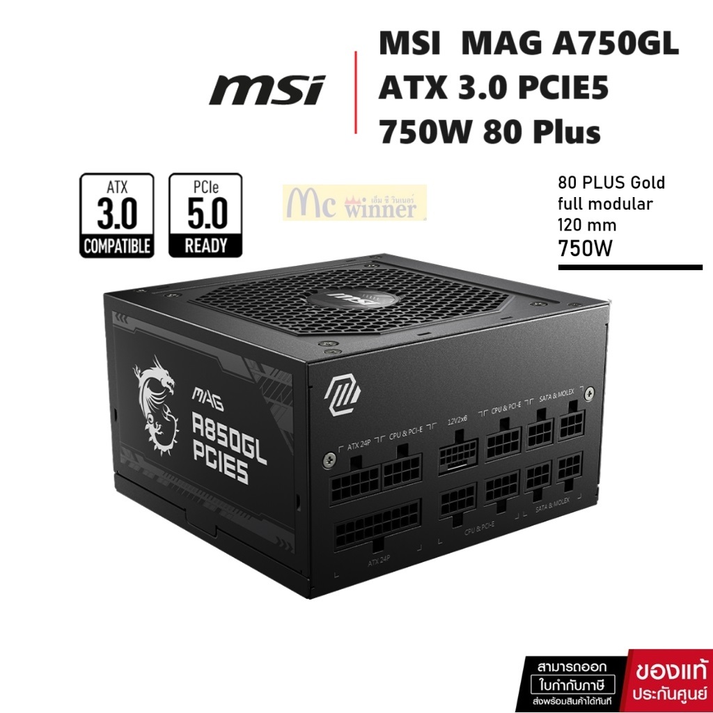 MSI POWER SUPPLY MAG A750GL ATX 3.0 PCIE5 750W 80 Plus Gold