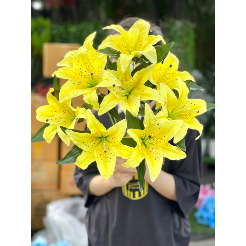 ลิลลี่รุ่น9ดอก ดอกไม้ปลอม ดอกลิลลี่งานผ้า | Shopee Thailand