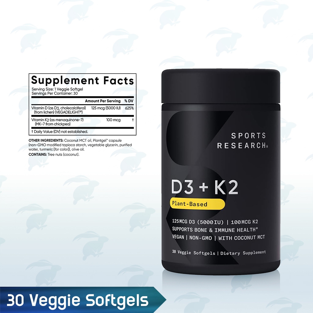 [พร้อมส่ง] Sports Research Vitamin D3 + K2 Plant-Based D3 125mcg[5000IU ...