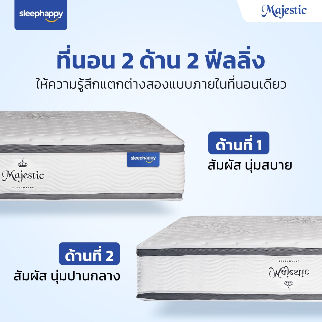 SleepHappy รุ่น Majestic ที่นอนยางพาราธรรมชาติ Hybrid เสริมคูลเจลเมมโมรี่โฟมและพ็อกเก็ตสปริง หนา 14 นิ้ว
