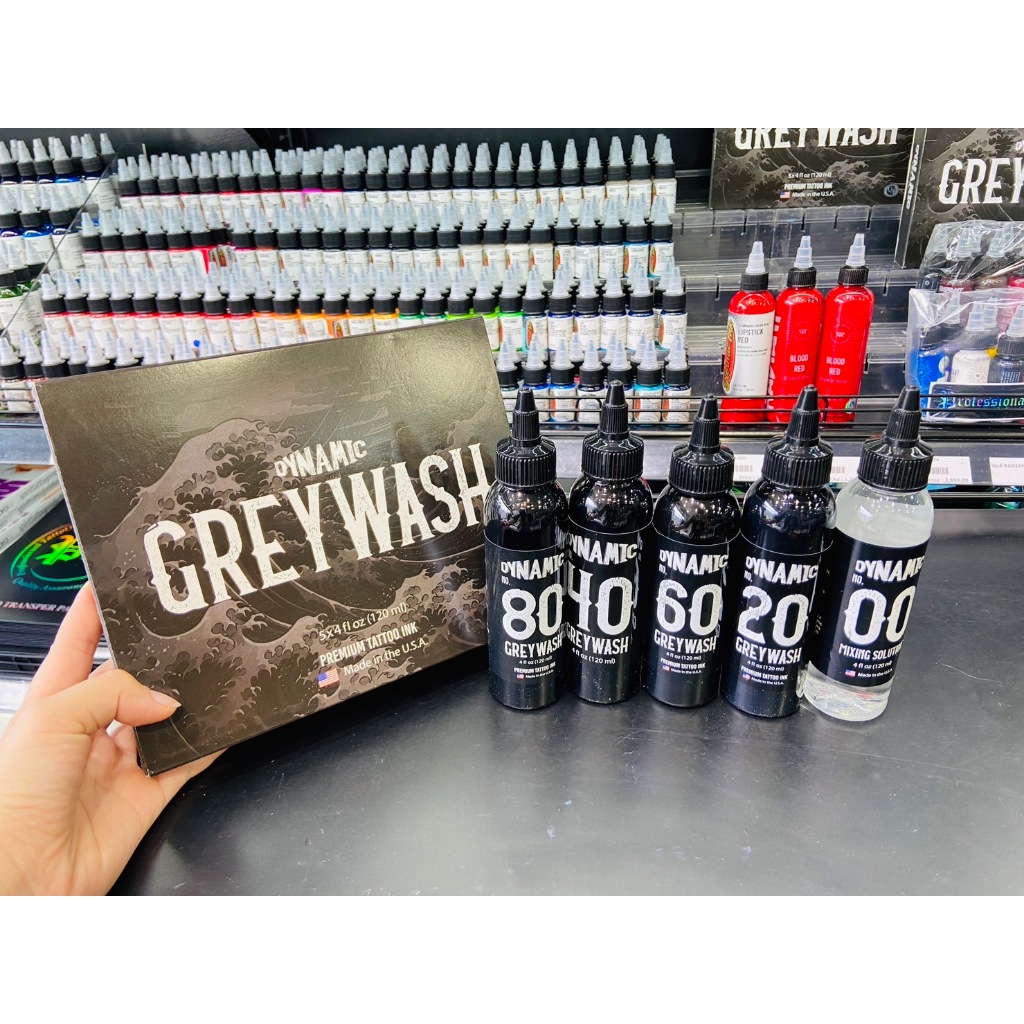 Dynamic Greywash Tattoo Ink 4 oz. Bottle Set+Dynamic Mixing Solution