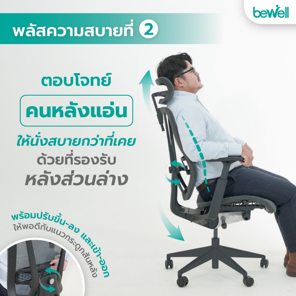 Bewell Enfold Plus เก้าอี้สีดำ เก้าอี้ทำงานเพื่อสุขภาพ  Ergonomic ระบายอากาศดีเยี่ยม รับประกัน 3 ปี เทคโนโลยี X-Mesh พลัสให้การนั่งสบายกว่าที่เคย