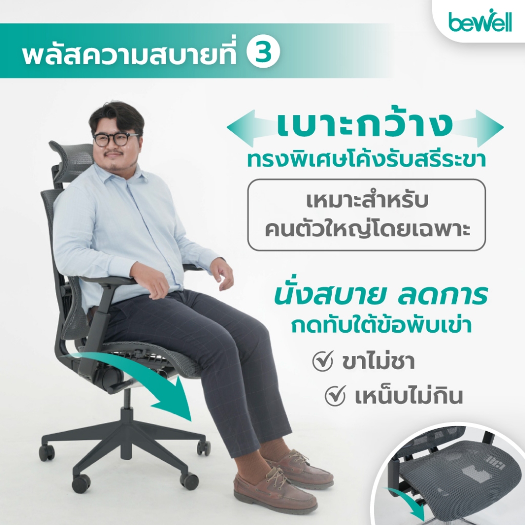 Bewell Enfold Plus เก้าอี้สีดำ เก้าอี้ทำงานเพื่อสุขภาพ  Ergonomic ระบายอากาศดีเยี่ยม รับประกัน 3 ปี เทคโนโลยี X-Mesh พลัสให้การนั่งสบายกว่าที่เคย