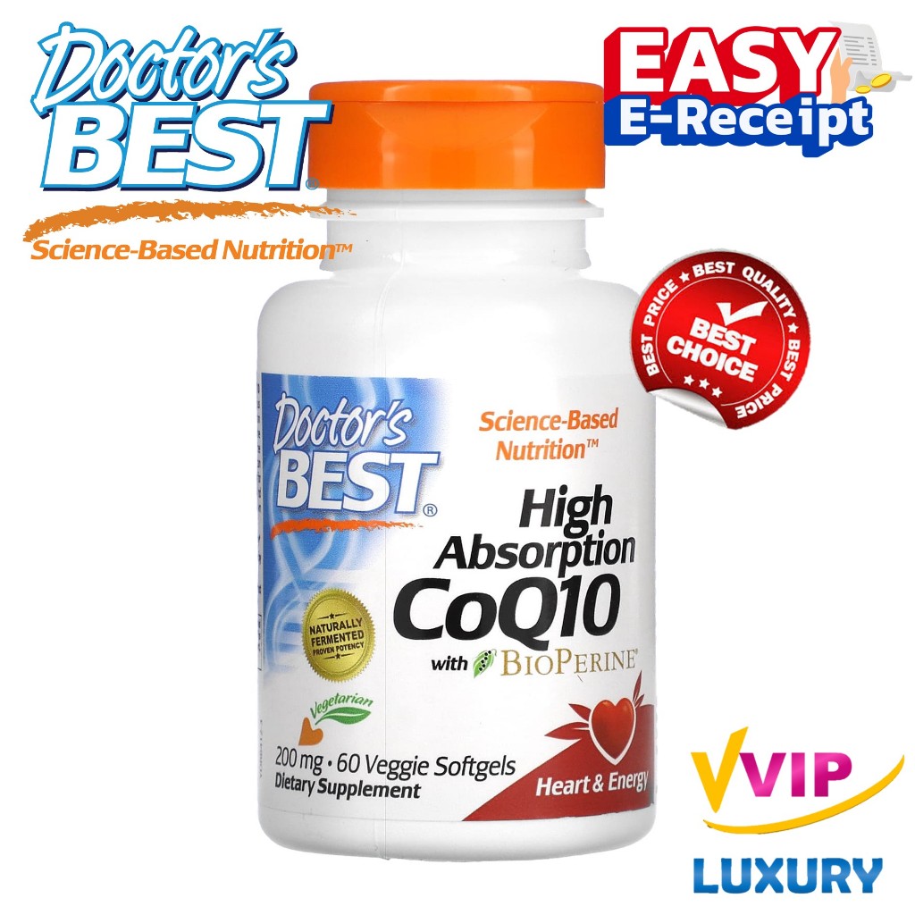 Doctor's Best, High Absorption CoQ10 with BioPerine 200 mg 60 Veggie ...