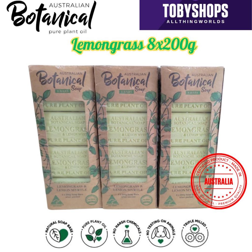 Australian Botanical Soap Natural Soap 8 x 200g (Lemongrass & Lemon