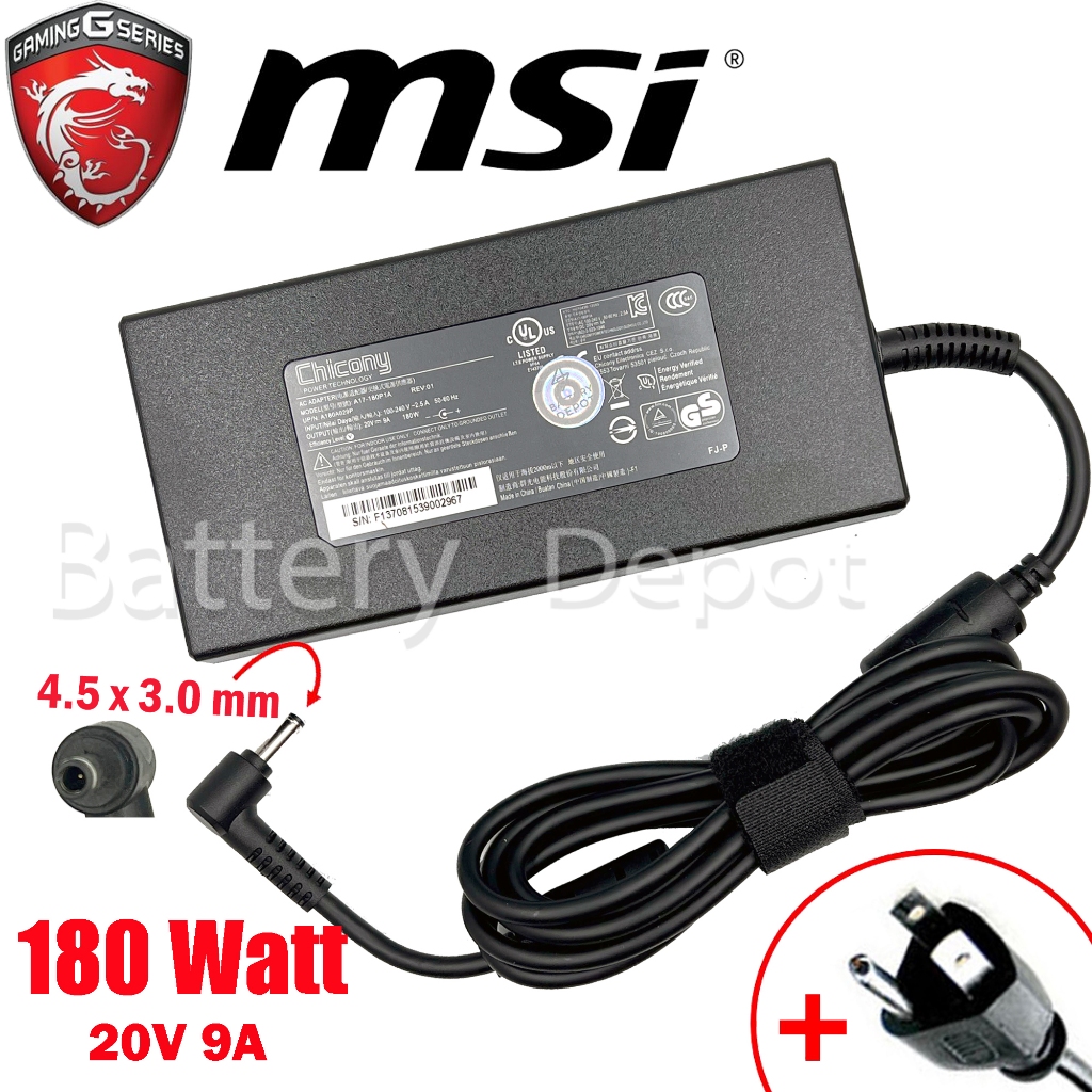 MSI AC Adapter ของแท้ 19.5V/9.23A 180W หัวขนาด 4.5*3.0mm สายชาร์จ MSI ...