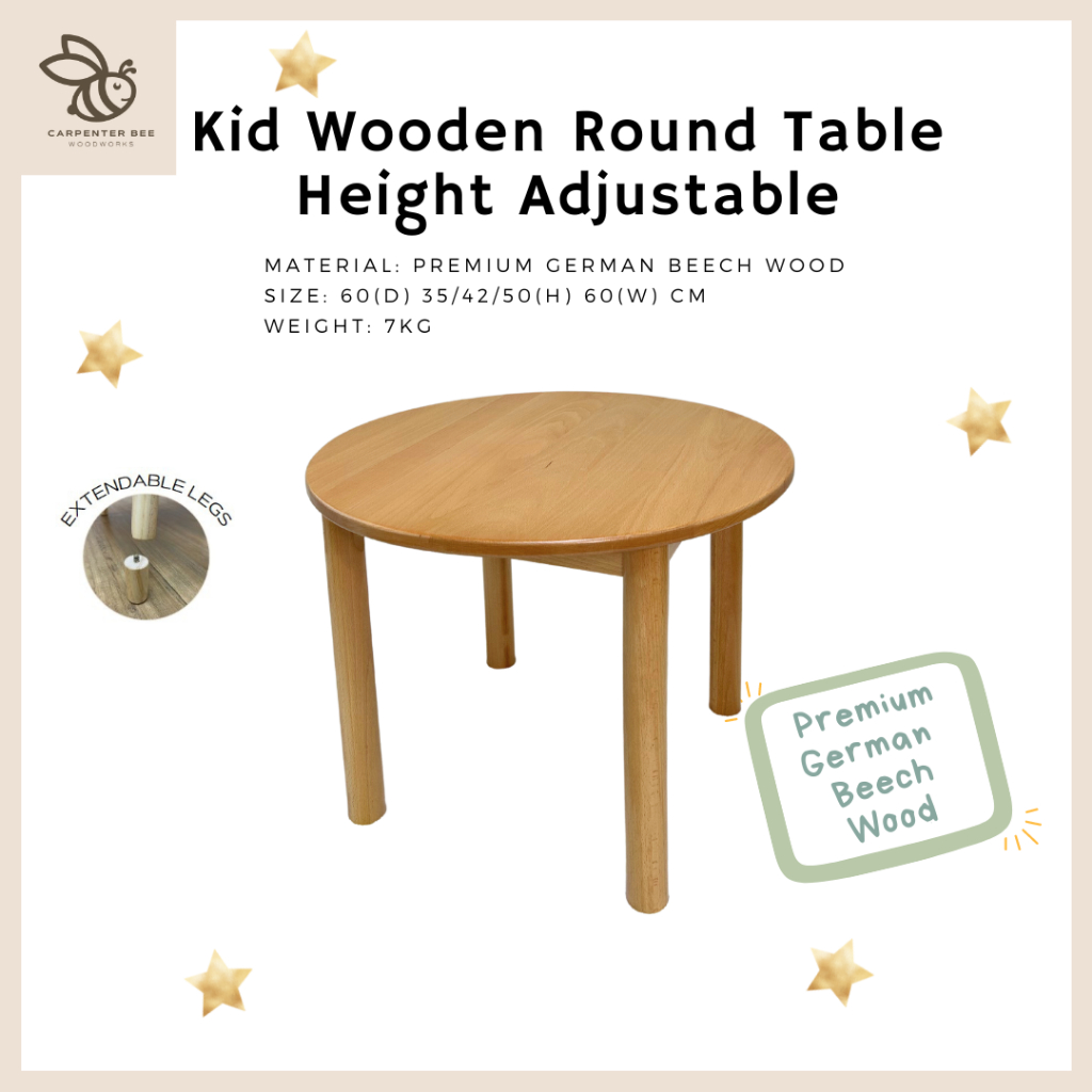 Kid Wooden Round Table Height adjustable 8m-5y/ โต๊ะไม้เด็กทรงกลม พรีเ ...