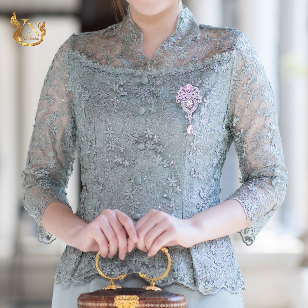 ชุดเซตลูกไม้ใยบวบฝรั่งเศษพรีเมียม กระโปรงหางปลา ใส่ไปงาน-วัด (เขียว) มุมมองที่ 4