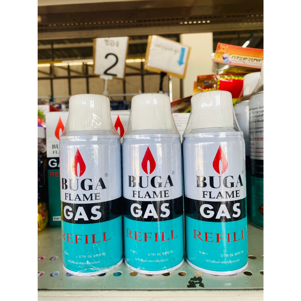 ยกแพ้ก3กระป๋อง แก๊สกระป๋อง ฝาแดง BUGA FLAME GAS แก๊สเติมไฟแช็ค BUGA GAS ...