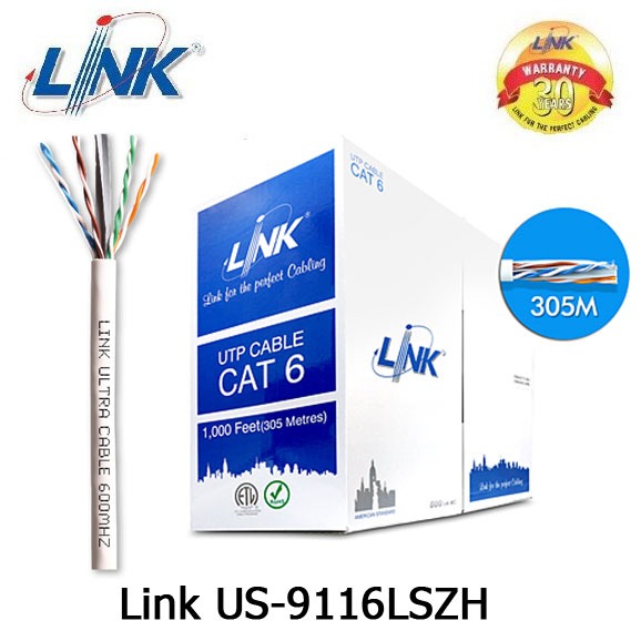 CAT6 UTP Cable (305m/Box) LINK (US-9116LSZH) (ภายในอาคาร) 600 MHz ...