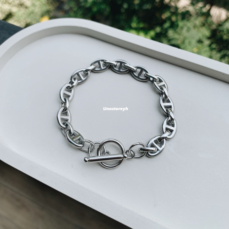 🔥Oath Chain⛓ ข้อมือสแตนเลส โซ่ทรงรีตัดกลาง ตัวล็อคOI UNO050 | Shopee ...