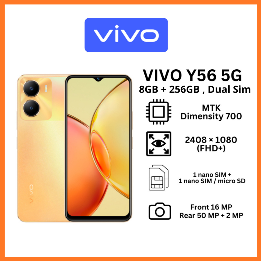 VIVO Y56 Ram 8GB + 256GB สองซิม เครื่องใหม่ ของแท้ 100% จอ 6.51