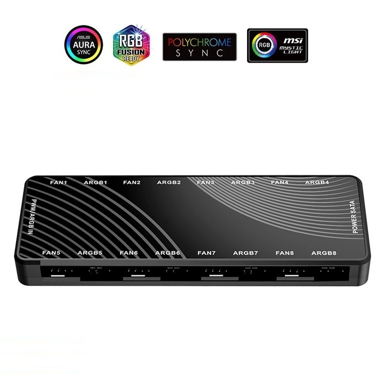 กล่องควบคุมไฟ ARGB Fan Hub Controller 8-BIT HUB MH009 4pin PWM+3pin ...