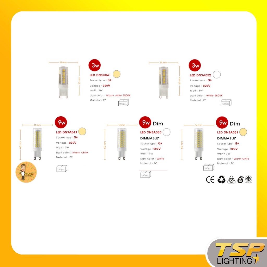 TSP Lighting │ DNER หลอดไฟ LED G9 3วัตต์ / 9วัตต์ | Shopee Thailand