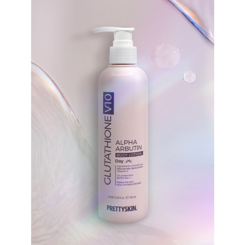 prettyskin glutathione v10 alpha arbutin body lotion 📌พร้อมส่ง ของแท้💯PRETTYSKIN Glutathione V10 Alpha Arbutin Body Lotion  โลชั่นสำหรับกลางวัน (ขวดชมพู) ปกป้องผิวจากแดด 🩷