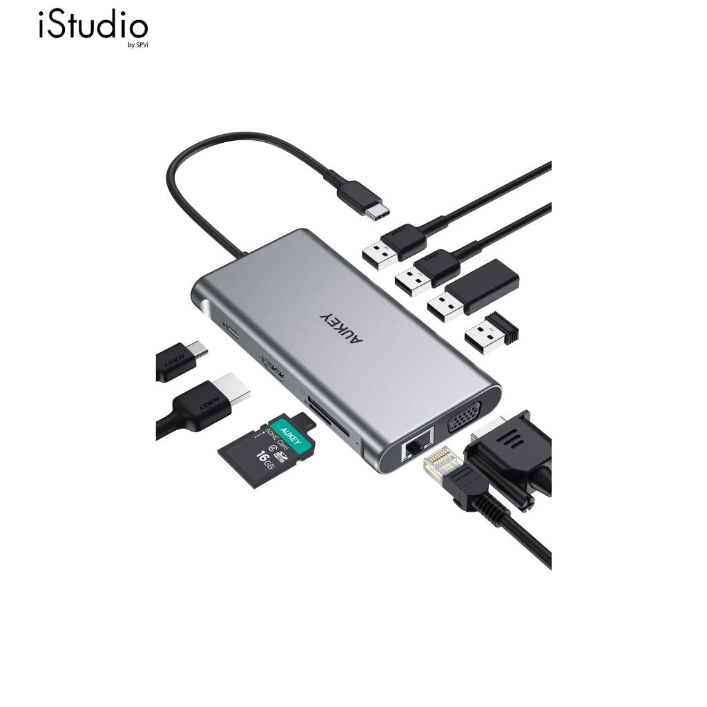AUKEY CB-C89 10-IN-1 USB C HUB WITH 100W PD, ETHERNET, 4K HDMI,VGA,2 ...