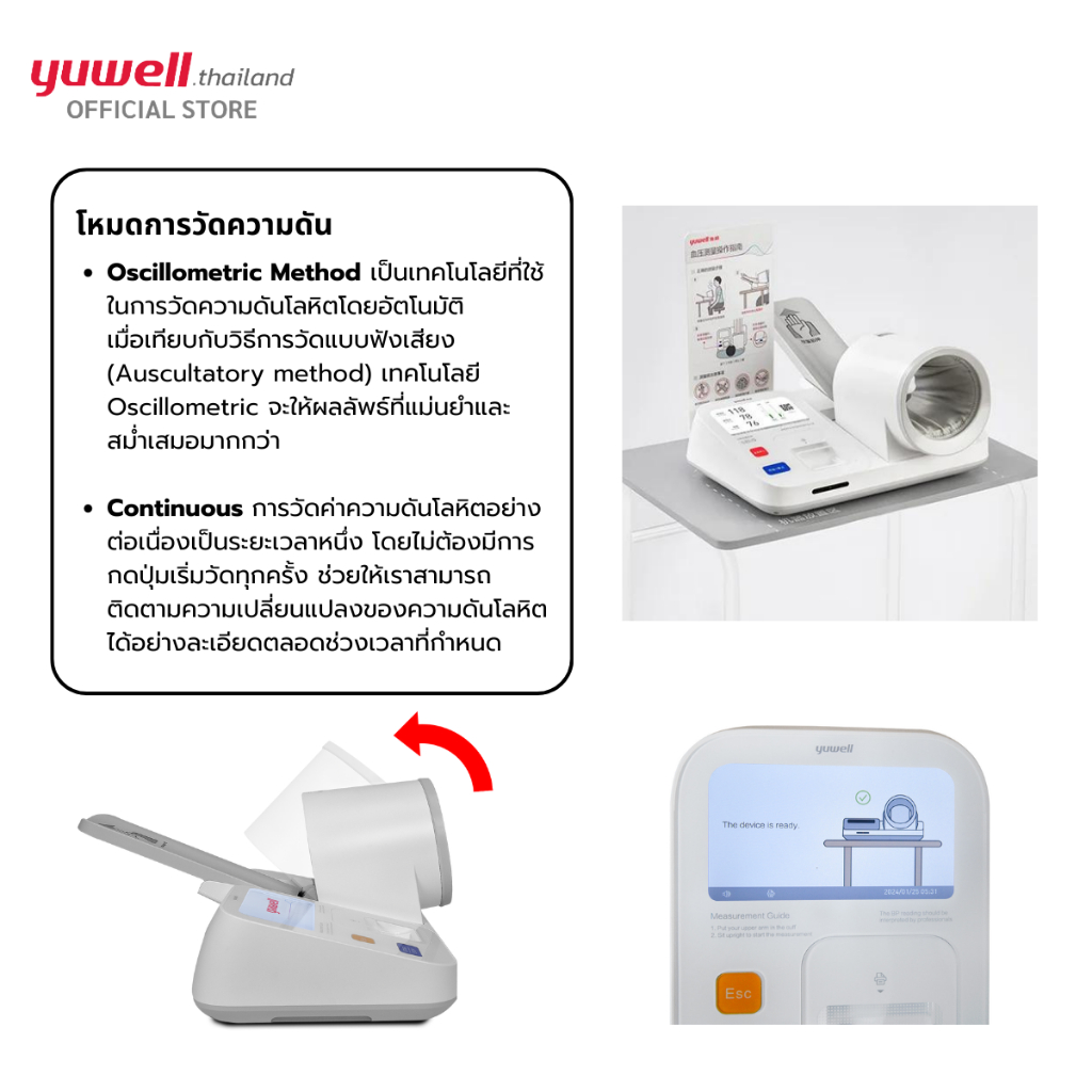 Yuwell เครื่องวัดความดันแบบสอดแขนชนิดอัตโนมัติ รุ่น YE-990 รับประกันศูนย์ไทย 2 ปี