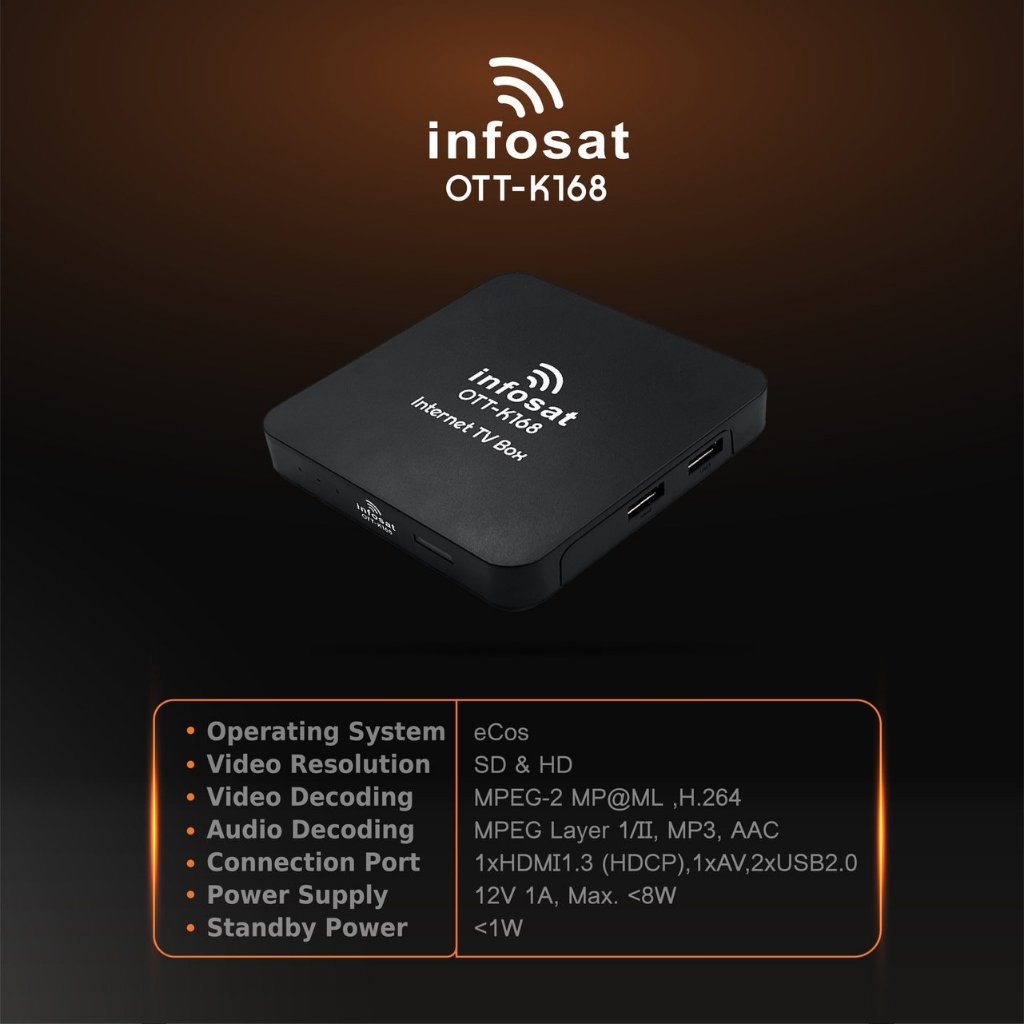 INFOSAT รุ่น OTT-K168 กล่องทีวีอินเตอร์เน็ต แถมเสาWIFI ช่อง ฟรี