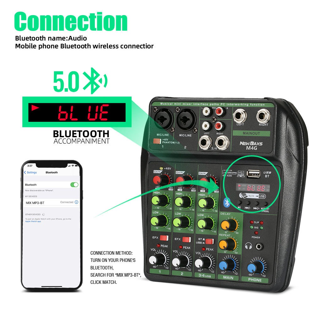 NEW BAXS M4G Professional Mixer 4 Channels 48V Phantom Power USB ...