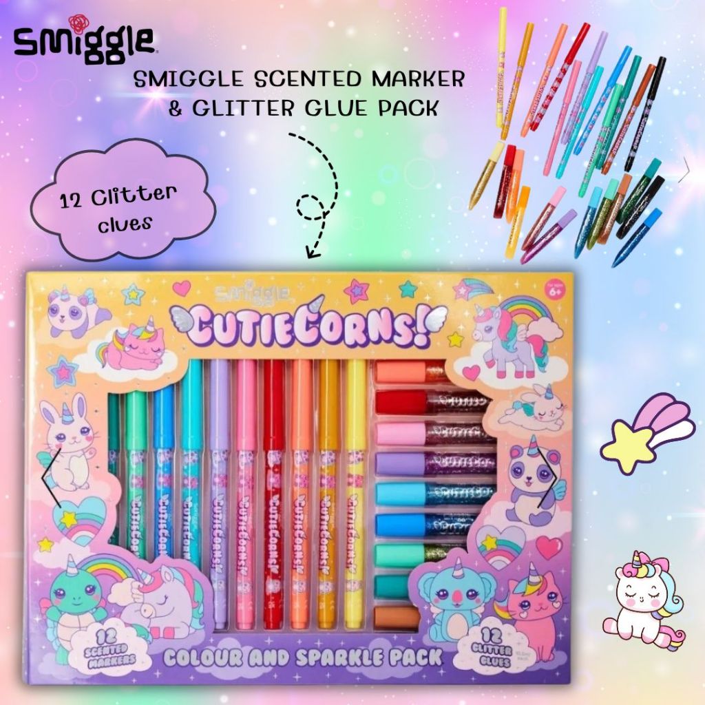 ใหม่!! ปากกาสี มีกลิ่นหอม SMIGGLE SCENTED MARKER & GLITTER GLUE PACK ...