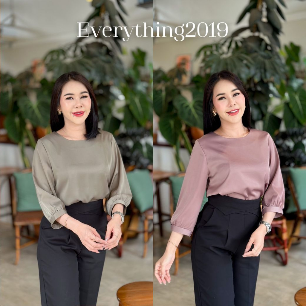 everything2019-1908-เสื้อผู้หญิงคอกลมแขน5ส่วน-รุ่นคุณนาย-ผ้าซาติน-เรียบหรู-ดูแพง