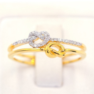 แหวนเชือกมัดเป็นเงือน คล้ายรูปหัวใจ แหวนเพชร แหวนทองเพชรแท้ ทองแท้ 37.5% (9K) ME918