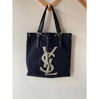 YVES SAINT LAURENT Tote Bag YSL Logo Canvas Black แท้100%