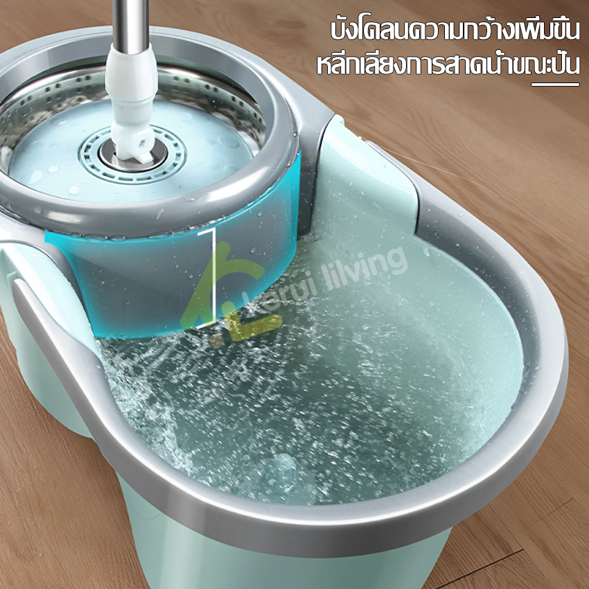 ชุดถังปั่นถูพื้น-พร้อมผ้าม็อบ-spin-mop-ไม้ถูพื้น-ชุดถังปั่นม๊อบ-ม๊อบถูพื้น-ชุดไม้ถูพื้น-ถังปั่นสแตนเลส