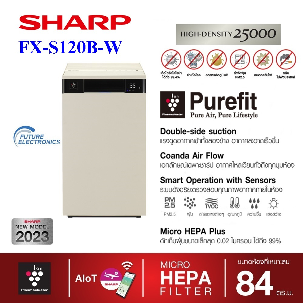 [New] SHARP เครื่องฟอกอากาศ รุ่นFXS120BW / H พลาสม่าคัตเตอร์ ขนาดห้อง