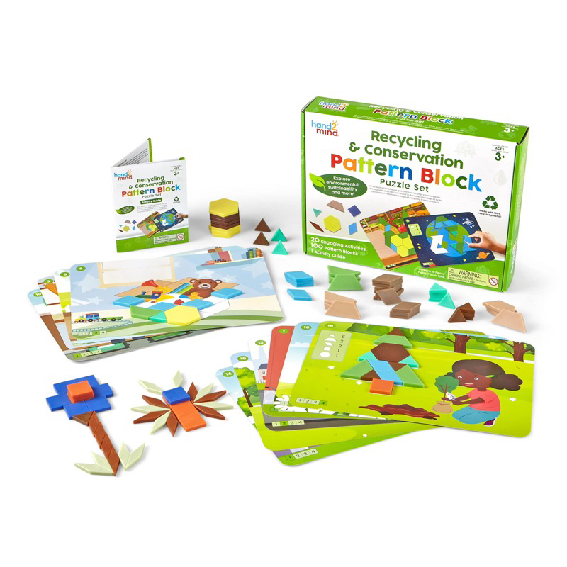 hand2mind-recycling-amp-conservation-pattern-block-puzzle-set-tangram-ชุดเกมบล็อกรูปปริศนาการรีไซเคิล-การอนุรักษ์ธรรมชาติ