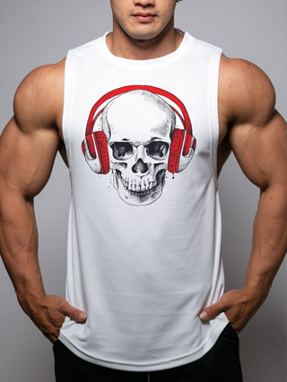 SKULL เสื้อแขนกุดเว้าแขนกว้าง Drop Arm Sleeveless Muscle Shirt