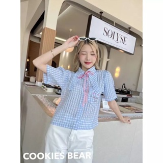 cookies bearเสื้อเชิ้ตคอปกยาว ลายตาราง