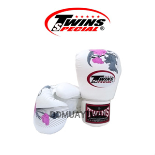 นวมชกมวย ทวินส์ สเปเชี่ยล Twins Special Boxing Glove BGVL3-13 Flower White ลายดอกไม้ หนังแท้
