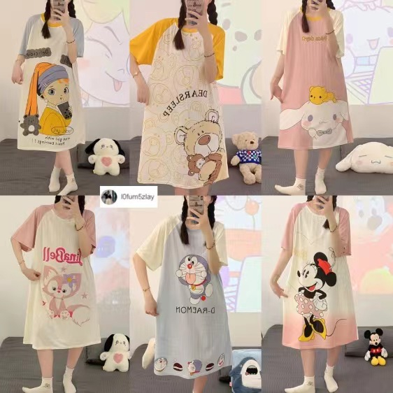 (ราคาถูกที่สุด) ชุดนอนการ์ตูนฤดูร้อน， กระโปรงน่ารัก， สไตล์เกาหลี， ความ ...