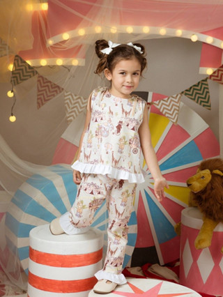 CIRCUS SAFARI 05# Tail Ruffle set ชุดเซ็ต เสื้อ กางเกง เสื้อผ้าแฟชั่นสำหรับเด็ก 100% Cotton Interlock