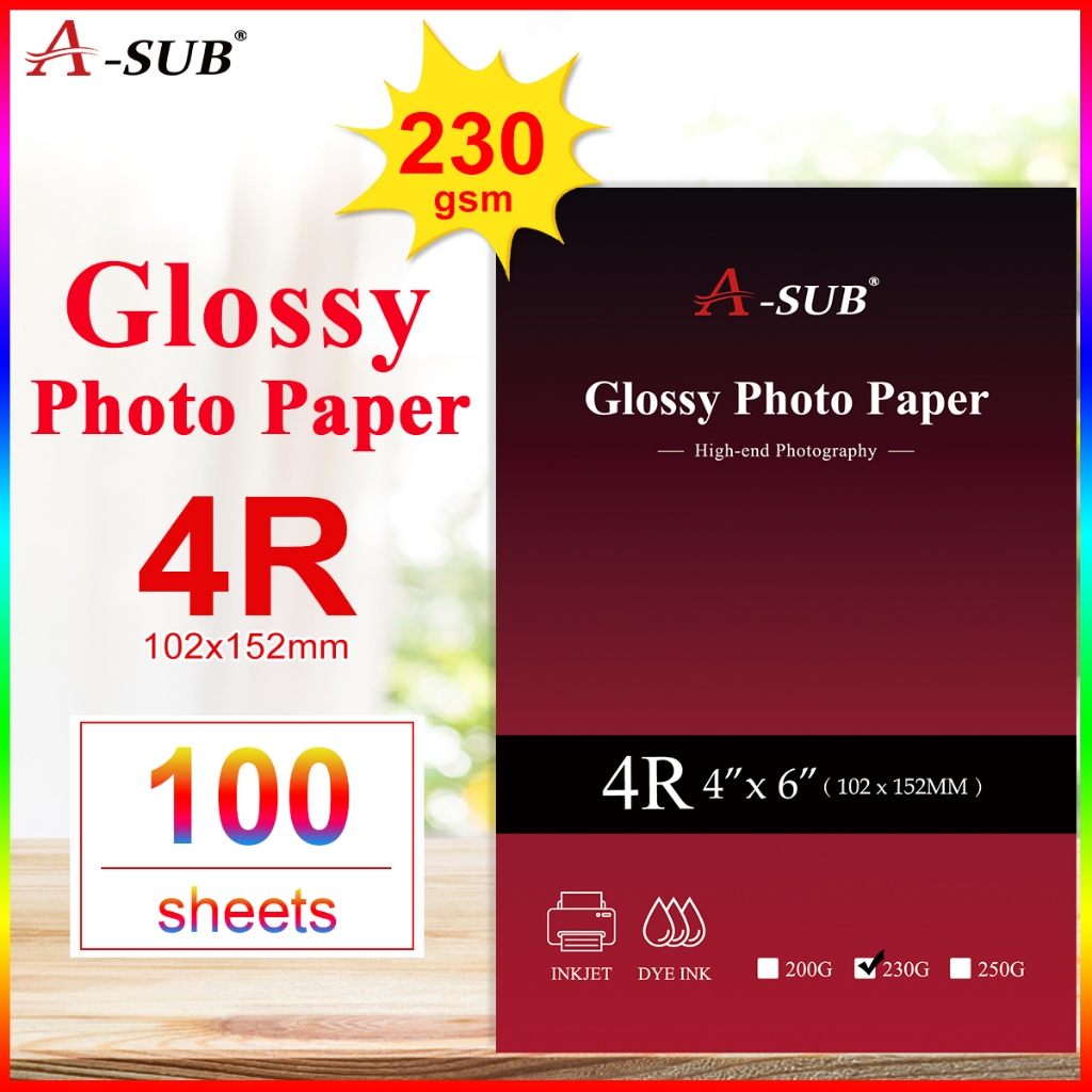 A-SUB 4R Waterproof Glossy Photo Paper 230gsm Fast Dry Photograph ...